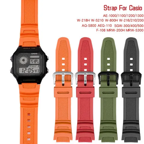 Pulseira de relógio 18mm para casio ae1200 / 1300 / 1000 w-219 substituição pulseira de relógio de borracha de silicone masculino acessório
