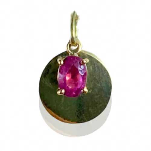 Pingente com Turmalina Rosa e Placa Oval em Ouro 18k