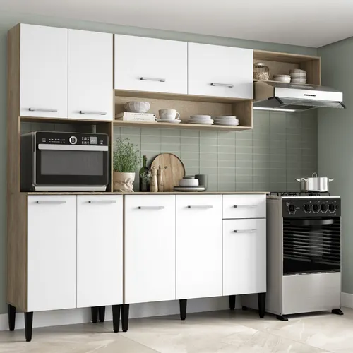 Armário Cozinha Compacta Arizona Smart Carvalho/Branco Carraro