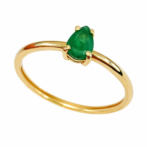 Anel Gota com Esmeralda 6 x 4 mm em Ouro 18K