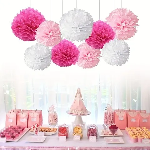9 peças de flores de pompones de papel vibrantes - guirlanda decorativa para casamento, chá de panela, chá de bebê, noivado, festa de despedida de solteira