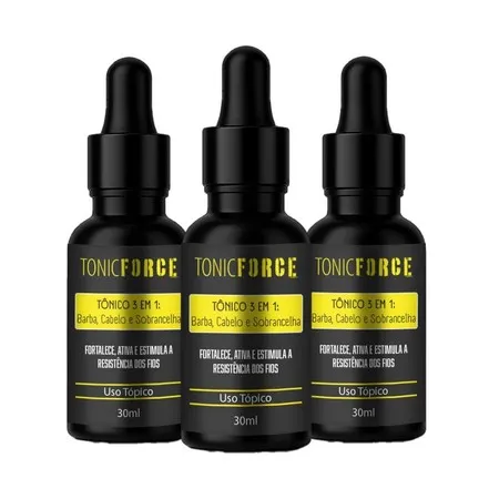 Kit 3un TonicForce 30ml – Barba, Cabelo e Bigode | Fortalece, Ativa e Estimula os Fios | Uso Tópico