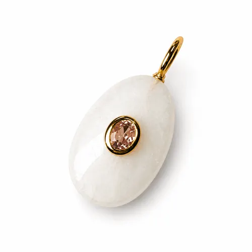 Pingente Gota com Oval 4mm em Prata Banhada a Ouro com Pedra da Lua