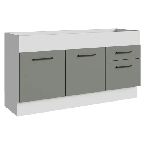 Balcão de Pia Madesa Agata 150 cm 2 Portas e 2 Gavetas (Sem Tampo e Pia) Branco/Cinza