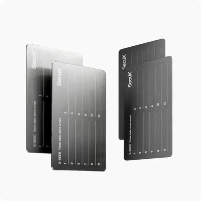 Placa de Recuperação SecuX X-SEED, Alumínio Aeroespacial, Backup de 12 Palavras, Resistente a Fogo e Água, Prata - 98-100-000100