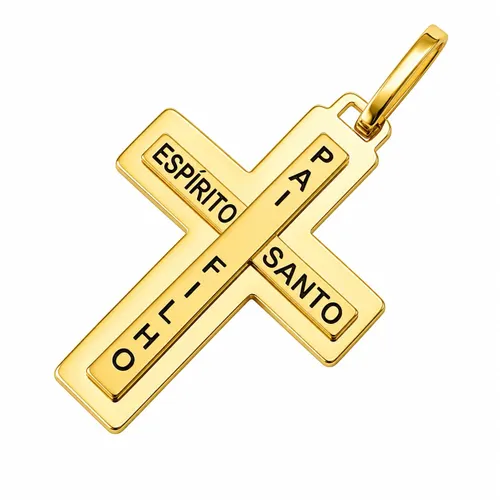 Pingente Cruz Pai, Filho e Espírito Santo 2 cm em Ouro 18K