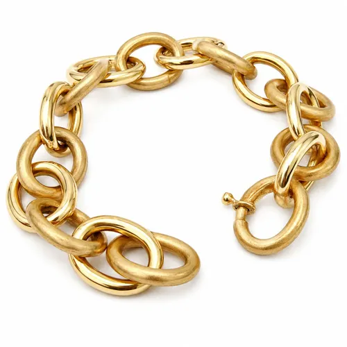 Pulseira 20 cm com 17 Elos Foscos e Lisos em Ouro 18K