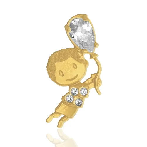 Pingente Menino Balão com Zircônia Branca em Ouro 18k