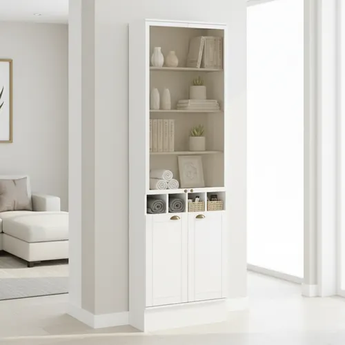 Armário com Portas de Vidro em MDF para Sala de estar Branco Carraro