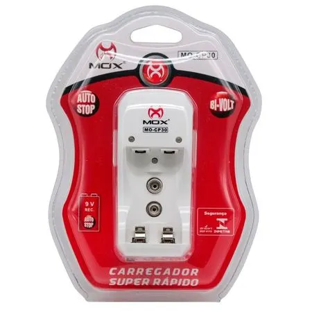 Carregador de Pilhas e Bateria 2A 3A 9V Pilha Palito e Normal Mox Bivolt Cp30