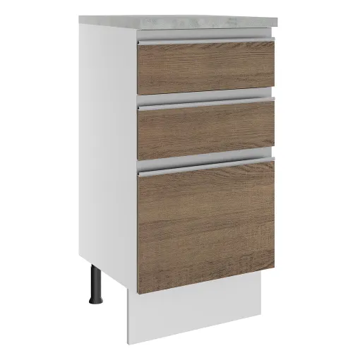 Balcão Madesa Glamy 40 cm 3 Gavetas Branco/Rustic
