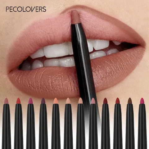 Lápis labial fosco à prova d'água, batom vermelho para contorno, copo antiaderente de longa duração, hidratante para lábios, maquiagem em 12 cores