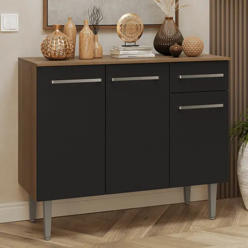 Buffet Aparador 105cm 3 Portas e 1 Gaveta Rustic/Preto Madesa