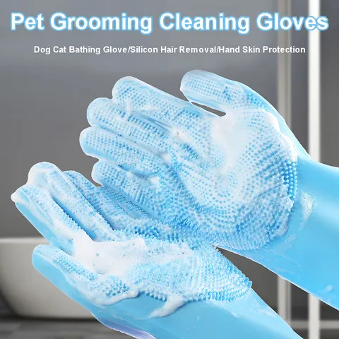 Pet grooming luvas cão gato banho luva de limpeza shampoo purificador limpo macio silicone remoção do cabelo luva mão proteção da pele