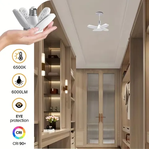 Lâmpada LED Dobrável em Formato de Ventilador E27 220V 110V 40 LEDs para Luminária de Teto Residencial, Armazém, Garagem, Luz Branca 6500