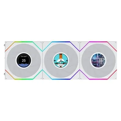 Kit Ventoinhas Lian Li Uni Fan TL LCD Flex, 3x 120mm, ARGB, PWM, Tela LCD 1.8, Branco - 12TLLCD1F3W