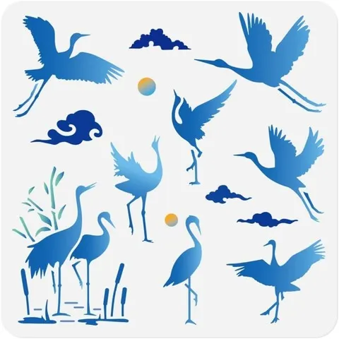 Molde de Estêncil de Parede com Tema de Guindaste 11,8 x 11,8 Polegadas, Estêncil de Plástico Reutilizável com Motivo de Pássaro para Pintura, Decoração de Casa DIY ou Artesanato