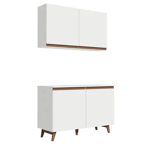 Kit Madesa Reims 120 cm com Armário Aéreo e Balcão Gabinete de Pia Branco