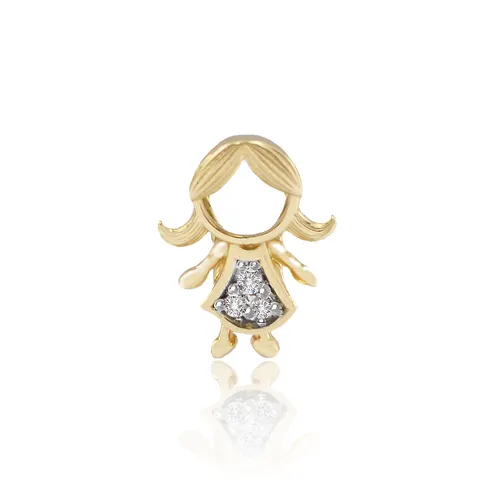 Pingente Menina Mini com Diamante em Ouro 18K