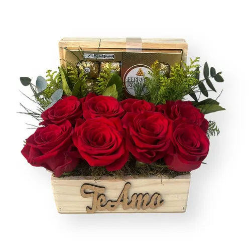 Cesta de Chocolate com Rosas Sedução