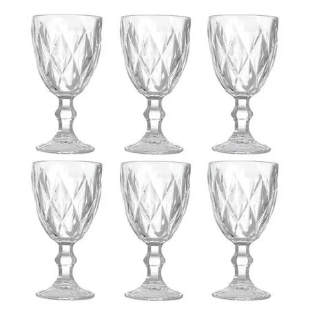 Jogo de 6 Taças Diamond Vidro Transparente 320ml 123útil