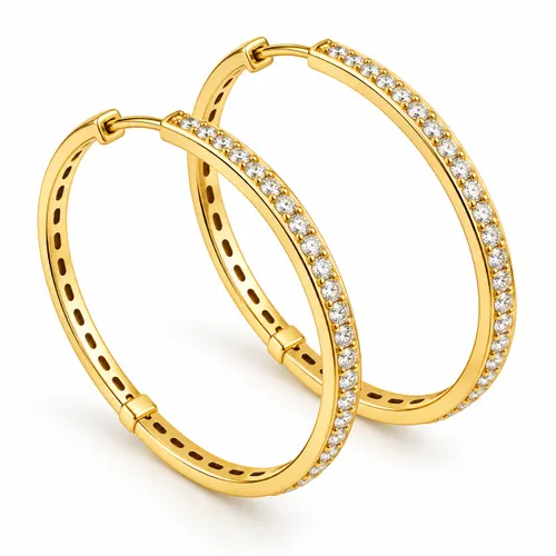 Brinco Argola em Ouro 18k de 3,5 cm com Diamantes