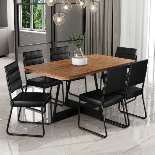 Conjunto Sala de Jantar 6 Cadeiras Charlotte Carraro Nogal com Preto