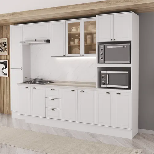 Armário de Cozinha Completa com Balcão Milla Unique Plus Carraro Branco