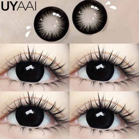 UYAAI Lentes de Contato Cor Contato Maquiagem Alunos Coloridos Preto Alunos Naturais Beleza 14.5mm Lentes Pretas Grandes Lentes de Contatos Marrom