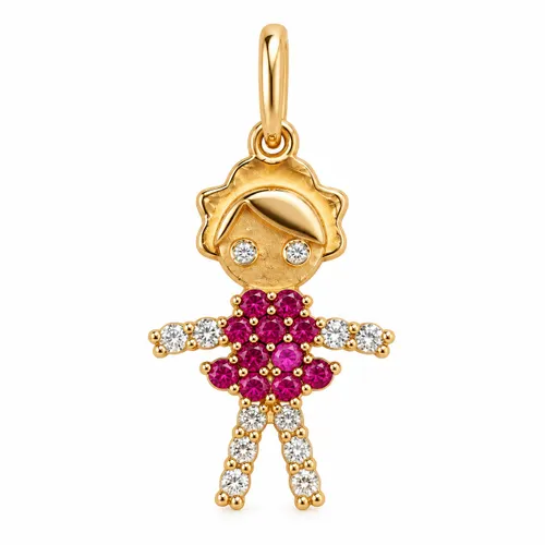 Pingente Menina com Rubi e Brilhante em Ouro 18K