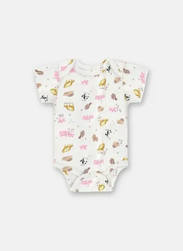 Body Bebê Menina Manga Curta em Suedine Estampado Multicolor