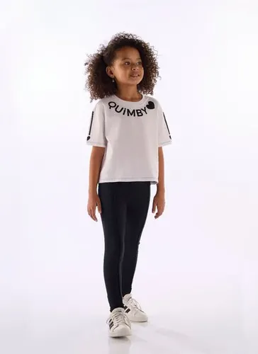 Conjunto Infantil Quimby Blusa Manga Estampada e Legging Branco