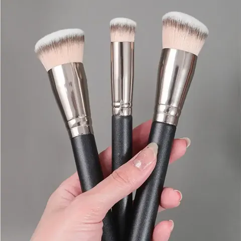 Pincel Facial Multiângulo - Duo de Base e Contorno sem Marcas, Cerdas Veganas para Mistura (Uso em Salão e em Casa)