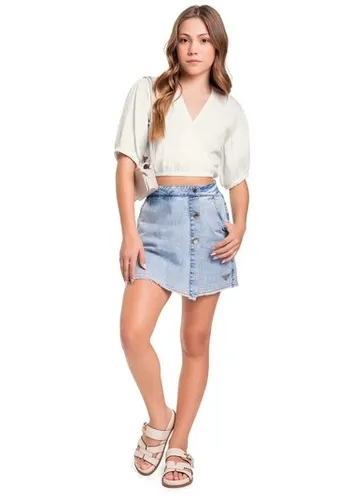 Blusa Cropped Manga Curta Juvenil (Off White) Gloss