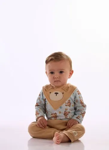 Conjunto Bebê Menino com Body, Calça e Babador Multicolor