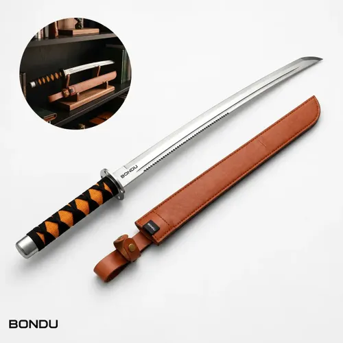 Espada Katana Samurai Full Tang 70cm Zoro Aço Inox com Fio Corte + Bainha Couro