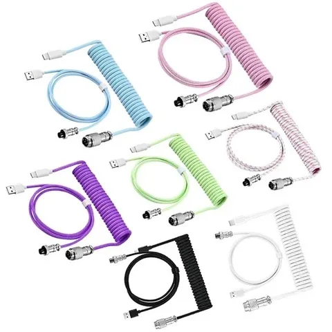 Cabo Espiral USB Tipo C para Teclado Mecânico, Conector de Hardware para Computador, Cabo Mecânico de Aviação, Cabo USB Espiral para Teclado Gamer