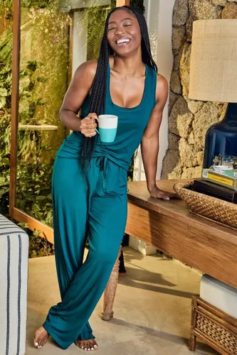 Calça Pijama Pantalona Básica Verde Musgo