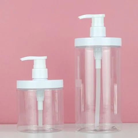 Dispensador de Sabonete Líquido com Bomba 500/1000ml, Boca Larga, Transparente, Recarregável, Garrafa PET para Armazenamento