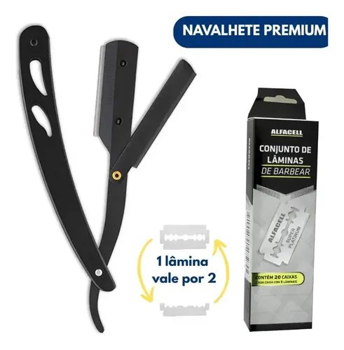 Kit Navalhete Profissional Premium Barba + 100 Lamina Inteiras Preto ( Que vale por 200 laminas)