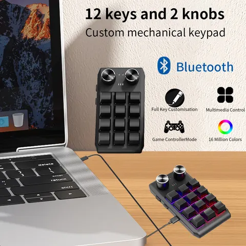 Programação de teclado bluetooth macro teclado personalizado 12 teclas 2 botões rgb copiar colar mini botão gaming mecânico hotswap macropad