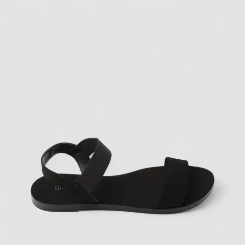Sandália Rasteira Gabriela Flat Tiras Elástico Nobuck Preto