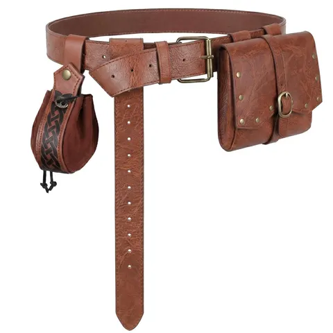 Cinto de cintura em couro sintético estilo viking, bolsa de cintura medieval com aba, bolsa de moedas com cordão, bolsa para dados, ideal para feiras renascentistas, LARP, cosplay e festas.