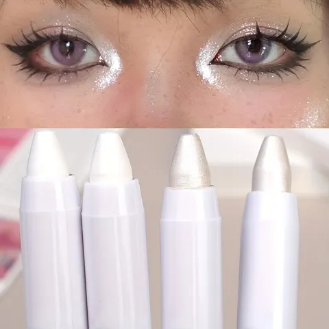 1pc cintilante destaque vara, lápis de sombra branco brilho para olhos brilhantes, iluminador de maquiagem de efeito deslumbrante