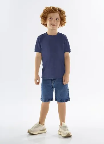 Camiseta Infantil de Mangas Curtas em Malha Relevo (Azul) Up Baby