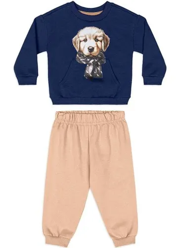 Conjunto para bebê menino com blusão e calça em moletom Azul Quimby