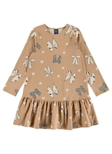 Vestido Infantil em Cotton com Laços e Corações Manga Longa (Bege) Bee Loop