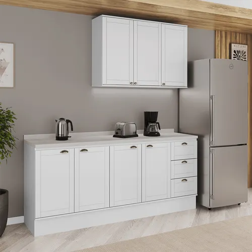 Armário de Cozinha Completa com Balcão Milla Ivory Carraro Branco