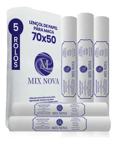 Lençol Descartável Papel Hospitalar Maca 70x50 05 Rolos Resistente branco clinica estética Mix Nova Consultório Pacote