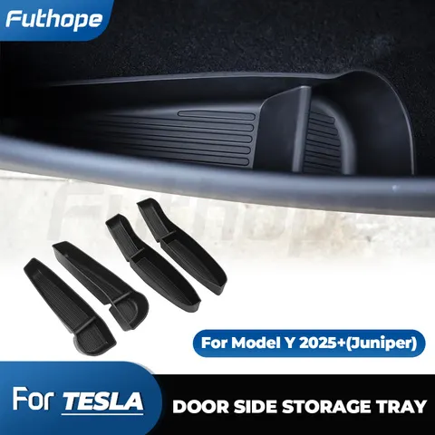 Futhope 4 Peças Caixa Organizadora Lateral para Tesla Novo Model Y Juniper 2026, Bandeja Organizadora para Maçaneta da Porta Dianteira
